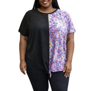 TMG Size 2X Top Colorblock Black & Multicolor Abstract Print Short Sleeve Shirt